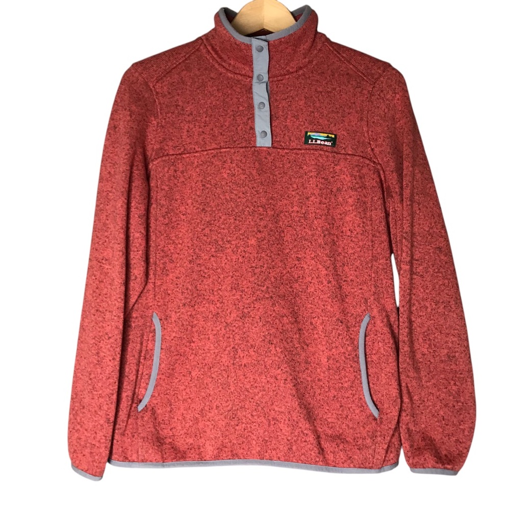 Medium Women's L.L. Bean Sweater Fleece Pullover Heathered Coral Grey Accent